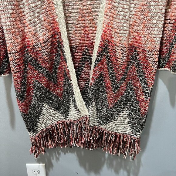 Lucky Brand Womens Brown Open Tribal Cardigan Sweater Small Fringe Long Sleeve - Picture 8 of 13